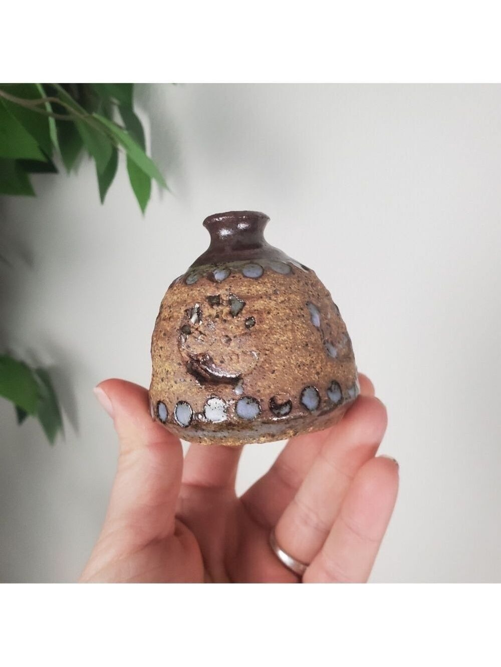 Handmade Stoneware Raku Vase Blue Drips